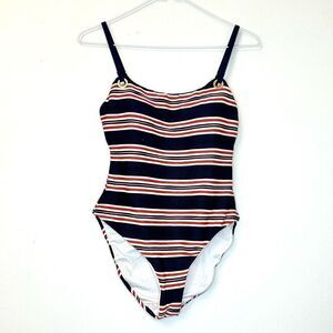 La Blanca Sailor Mio Striped Lined Padded Indigo Red One-Piece Swimsuit Size 6